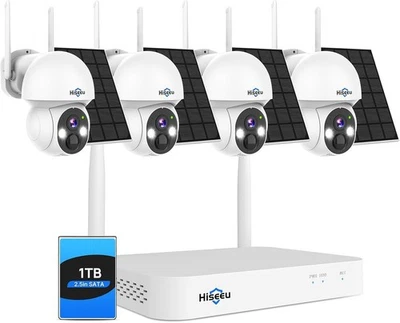 Hiseeu Wireless Solar Camera System Outdoor, 4PCS 4MP WK-4TD504-AT - Image 1 of 4