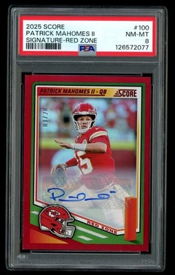 2025 Score Patrick Mahomes 亲笔签名红区 #1/20 PSA 8 Chiefs — 第 1/2 张图片