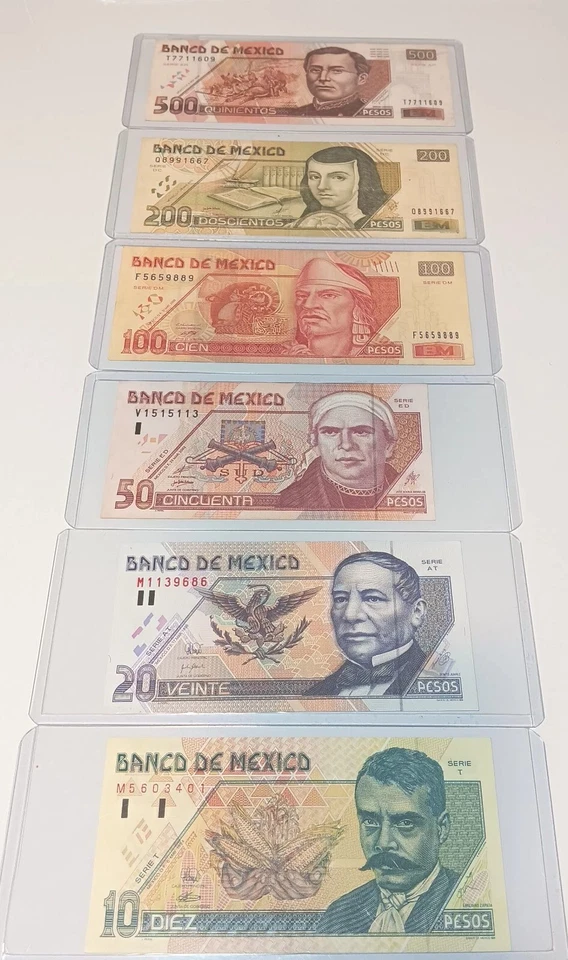  SET DE Billetes De Mexico  10,20,50,100,200,500 MEXICO PAPER MONEY ,AU to UNC. - Image 1 of 2