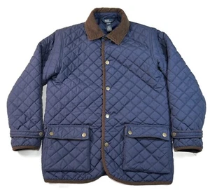 Polo Ralph Lauren Quilted Jacket Large 16-18 Coat Corduroy Collar Blue Youth - Picture 1 of 12