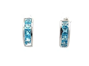 Blue Topaz Small 14K White Gold Hoop Earrings - Picture 1 of 7
