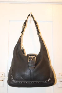 COACH Hamptons Pebble Black Leather Hobo Bag Y2K #5054 STAINS ON INTERIOR LINING - Picture 1 of 14