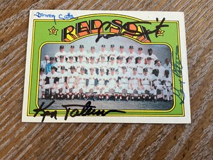 Autographed  1972 Red Sox   team card w/CATER, PETERS, TIANT & TATUM