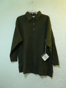 Eddie Bauer Womens Cable Knit Long Sleeve Collard Shirt Size M Petite Loden NWT - Picture 1 of 8