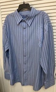 Camisa frontal índigo de 30 botones para hombre talla 3XL azul Rocabilly gráficos espalda con joyas - Imagen 1 de 8
