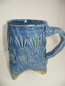 Vintage Handcrafted Art Pottery Coffee Mug Blue Glaze 12 Ounce Capacity 5 1/2" - Picture 1 of 5