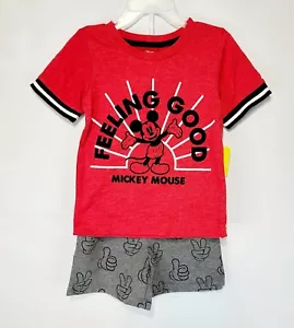 Disney Jr Mickey Mouse Toddler Boy Shirt & Short Set 2 Piece Outfit Red Gray NWT - Picture 1 of 5