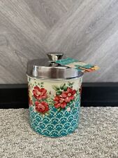 Pioneer Woman Vintage Floral Design 80 Ounce Stainless Steel Treat Jar Pets HTF