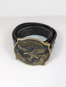 Vtg 1983 Flying Eagle Brass Belt Buckle Heritage Mint Collection w/Levis Belt - Picture 1 of 13