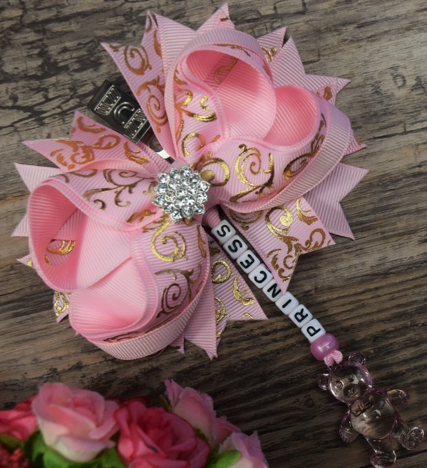 Personalised stunning pram charm in baby pink baby girls boys bear dummy