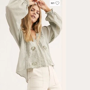 Free People Sivan Embroidered Crochet Blouse Moss Large L $128 OB900587 NWT New - Picture 1 of 3