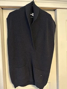 VTG Lacoste Sweater Vest L-XL 42 Navy Blue Shawl Collar Wool Pockets Grandpacore - Picture 1 of 6