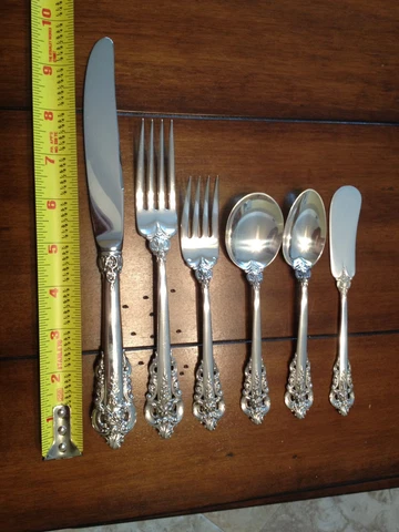 6 PC NEAR MINT TRUE DINNER SETTING WALLACE GRANDE BAROQUE STERLING FLATWARE SET Cover
