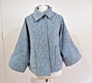 Marla Wynne Jacquard Swing Jacket S Blue Zebra Damask Boxy Relaxed Toggle - Picture 1 of 12