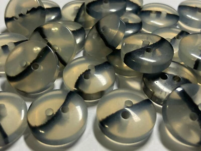 Botón de polietileno grueso/grueso italiano vintage años 80 transparente/negro 18 mm 23 mm 28 mm 2 orificios  Foto 1 de 3