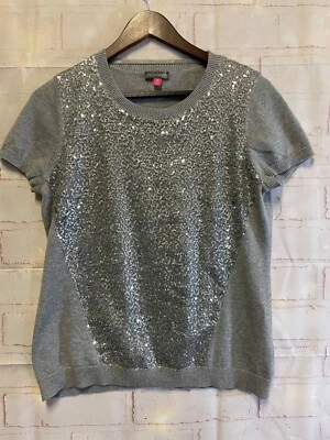 Suéter Top Vince Camuto Mujer Mediano Gris Plata Lentejuelas Manga Corta Foto 1 de 4
