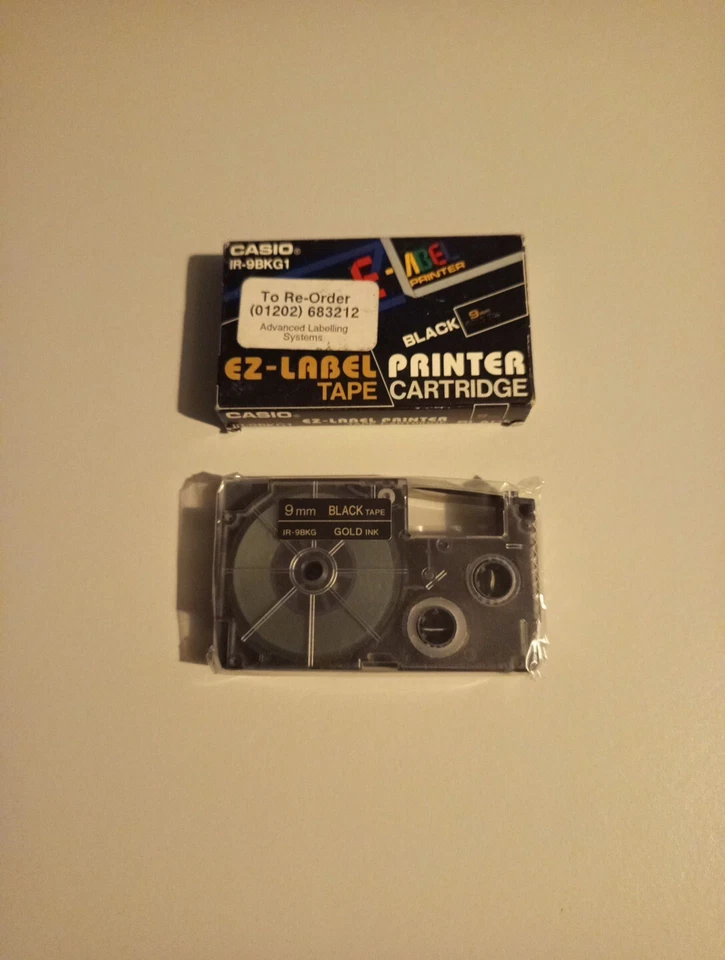 Genuine Casio IR-9BKG1 EZ-Label Printer Ribbon Cassette 9mm BLACK GOLD INK - Image 1 of 1