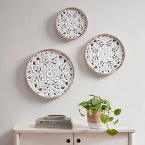 Madison Park Medallion Trio Wall Decor Set Carved Wood Natural/White (3-Piece) - Picture 1 of 7
