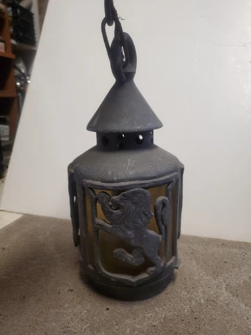 Vintage Antique Bungalow Hanging Porch Light Gothic Tudor Style Lions Cover