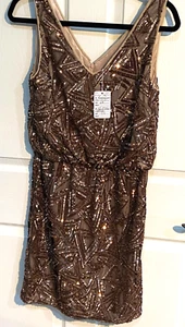 Frank Lyman Size USA 8 Midi Dress RUST~Sequins V Neck Sleeveless~ FITTED WAIST~ - Bild 1 von 11