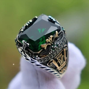 Silver Handmade Jewelry Black Men's Ring All Size Fashion Ring 2024 Retro Domine - Picture 1 of 6