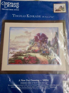 THOMAS KINKADE Complete Cross Stitch Kit NEW DAY DAWNING 50994 1997 12 X 16" NIP - Picture 1 of 8