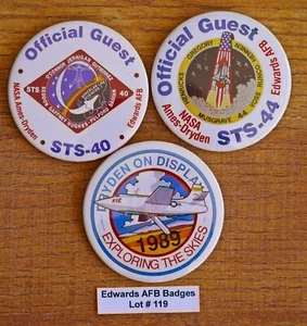 VINTAGE 1980-1990's Edwards AFB NASA 3 PIN BUTTONS Lot#119 STS-44 40 Dryden - Picture 1 of 5