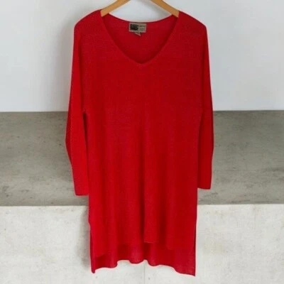 Suéter túnica Habitat para mujer grande rosa manga larga cuello en V largo lino Foto 1 de 4