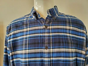Lands End Mens XL 17-17 1/2 Flannel Plaid Blue Gray Traditional Fit Shirt A119* - Picture 1 of 5