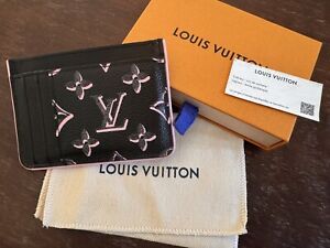 LOUIS VUITTON AUTH Pink Black Monogram Leather Lined Card Case Wallet M81478