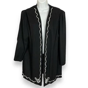 Vintage Blazer Jacket Casual Black Wiggly Line Open Front Plus Size Eclectic - Picture 1 of 11