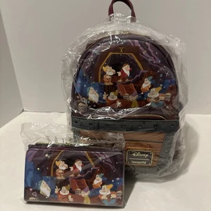Loungefly Disney Snow White Seven Dwarfs Mine Cart Mini Backpack And Wallet NWT - Picture 1 of 10