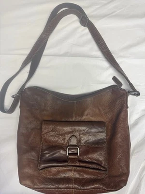 Bolso de hombro de cuero marrón vintage bandolera boho bolsillo Foto 1 de 4