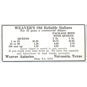 Weaver Apiaries Reliable Italians Navasota Texas 1961 Magazine Ad AB6-LB - Picture 1 of 2