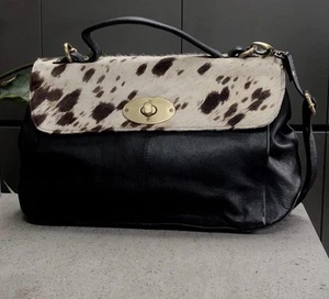 Genuine Vintage Cow Print Leather Grab/Crossbody Bag, Unbranded - Picture 1 of 13