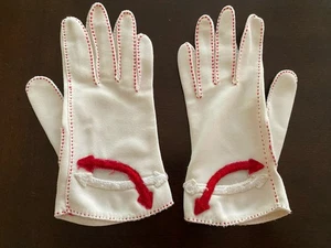 Vintage Handschuhe weiß/rote Nähte klein - Bild 1 von 5