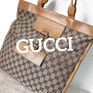 GUCCI GG Borsa Tote in Tela Beige Marrone Bordo in Pelle Autentica - Foto 1 di 17