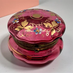 MOSER ARÁNDANO Vintage VIDRIO FLORAL BARATIJA CÓMODA CAJA Bohemia Pintada a Mano - Imagen 1 de 24