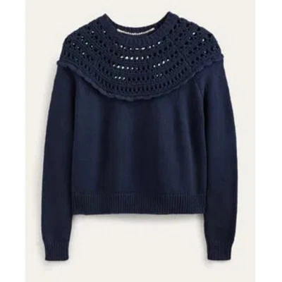Boden Crochet Joke Jumper Navy Blue size Medium Cotton Sweater New   - Image 1 of 4