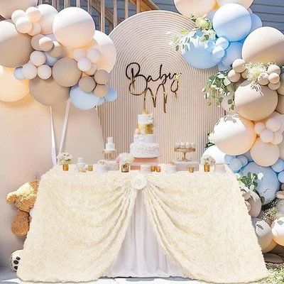 Fanqisi Rosette Tablecloth 50x102 Inches Satin Raised Rosettes Ivory Rectangl... - Image 1 of 4