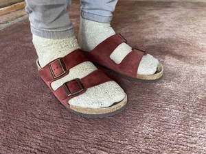 Birkenstock Arizona Velourleder weinrot Gr. 42 schmale Weite Weichbettung - Bild 1 von 5