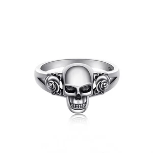 Totenkopf Ringe 925 Sterling Silber Gothic Skull Kopf mit Rose Blume Statement... - Bild 1 von 5