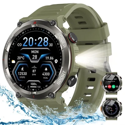 960mAh Smartwatch Herren mit Bluetooth-Anruf Beleuchtung Uhr Kompass Sportuhr - Bild 1 von 4