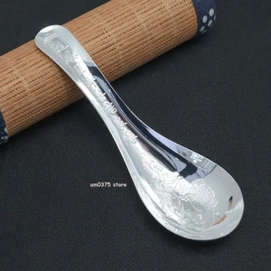 Cuchara sopera de plata fina pura 999 cubiertos Dragon Phoenix cuchara de cena/18-19 g - Imagen 1 de 7