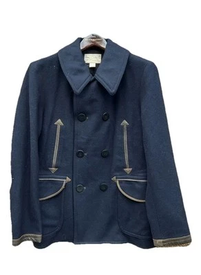 New RRL Ralph Lauren Limited-Edition Navy Peacoat Wool Leather Trim Men Medium M - Image 1 of 4