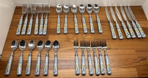 30 pc Gibson Bella Fruita Flatware Set Floral Handles 6 Place Settings Vintage - Picture 1 of 13