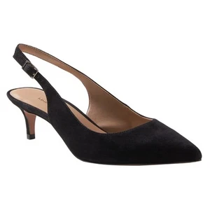 Banana Republic Slingback Kitten Heels 6 Blue Suede Pumps Academia Capsule Work - Picture 1 of 6