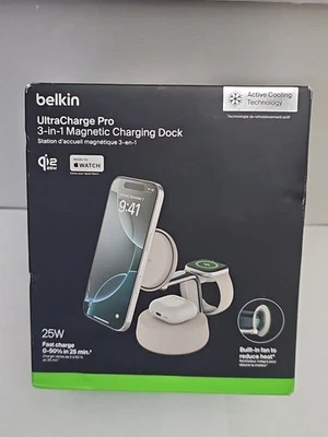 Belkin - UltraCharge Pro 3-in-1 Qi2 25W Magnetic Wireless Charging Dock - WHITE  - Image 1 of 2