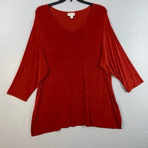 Coldwater Creek Damen Top 3X Orange Samt V-Ausschnitt Tunika Bluse Made in USA - Bild 1 von 12
