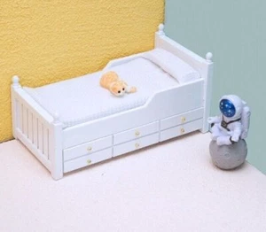 1:12 Miniatura Casa de Muñecas Adorno Cama de Madera con Cajones Cama Miniatura - Imagen 1 de 6